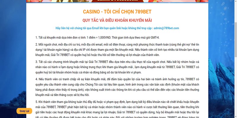 Quy tắc và điều kiện khuyến mãi 789bet đang quy định 